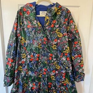 NWOT- Avoca Laminated Cotton Blue Floral Raincoat - L/XL size (see measurements)